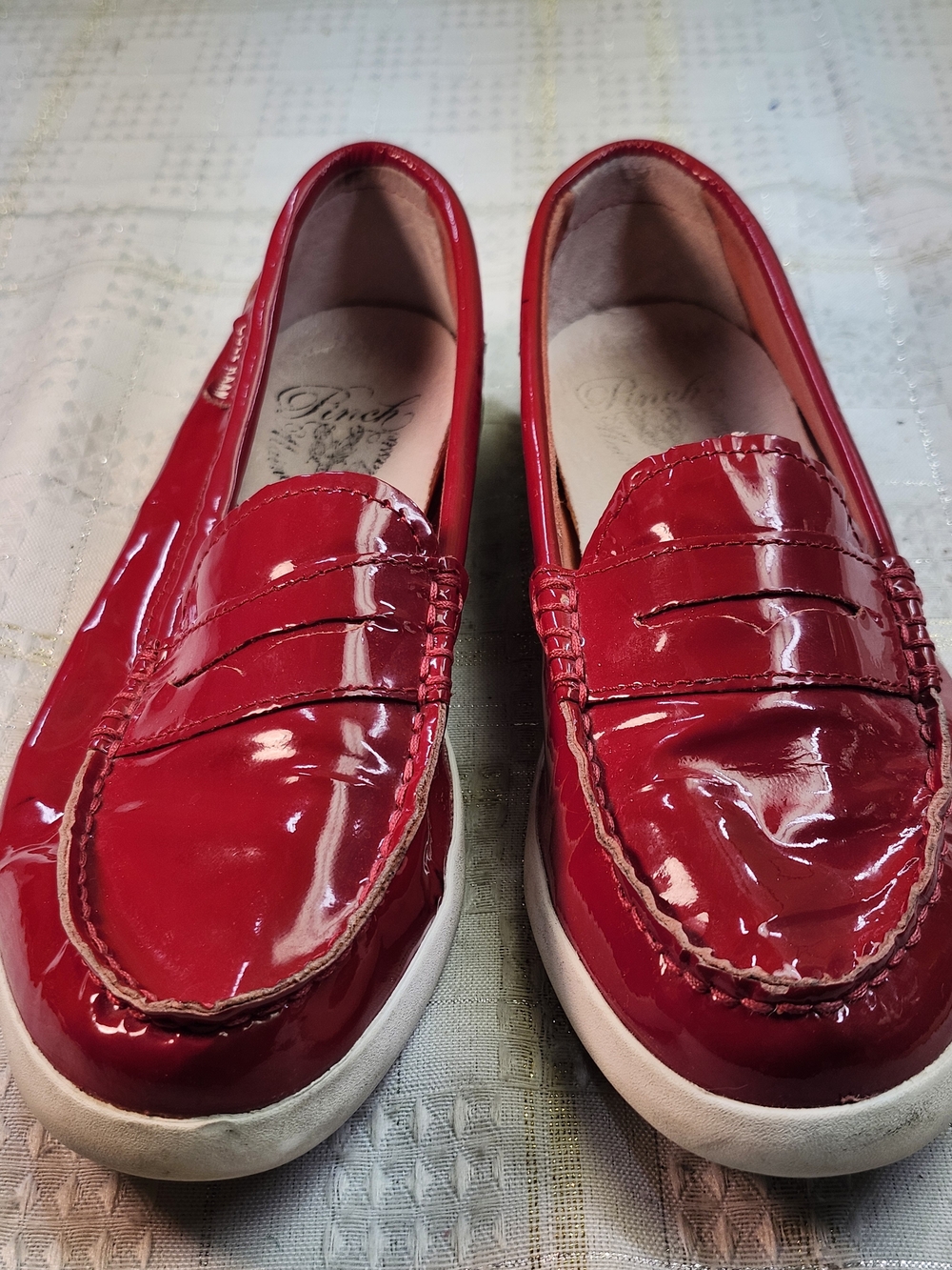Patent Red Penny Loafers for Women - Slip-On Casual Flats